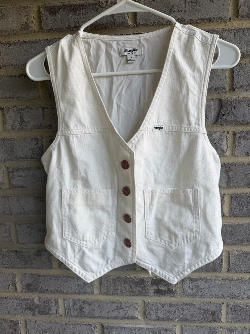 Wrangler Retro Off White Denim Vest Button Down Western Cropped Small S